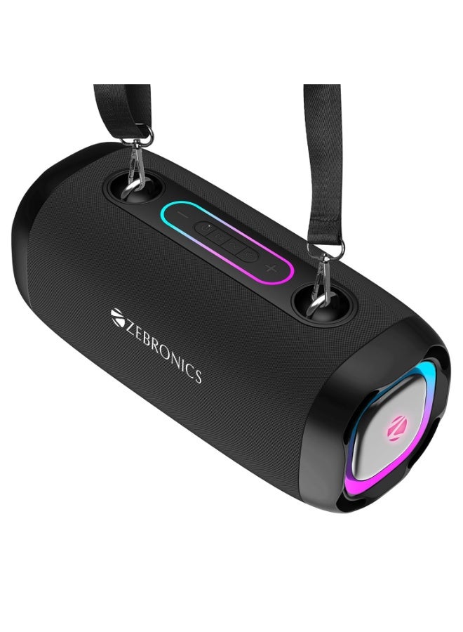 ZEBRONICS Sound Feast 85, Portable Bluetooth Speaker, 30 Watts, Upto 7 Hours Playback, Dual Passive Radiator, BTv5.3 | TWS | USB, RGB LED, Call Function, Carry Strap, Deep Bass (Black) - Image 1